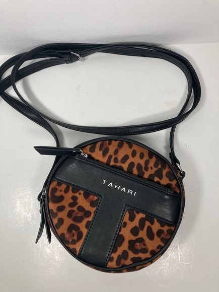 Tahari Handbags - TAHARI Leopard Print Crossbody Canteen Shaped Purse - EUC